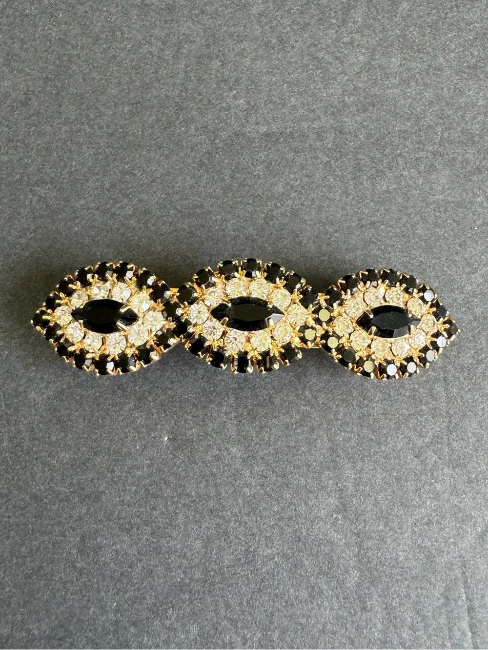 Vintage Rhinestone Hair Clip Large Barrette Gold Tone Prom Formal Made In France